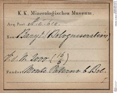 Etiketten zu Baryt (NHMW-MIN-Ac614)